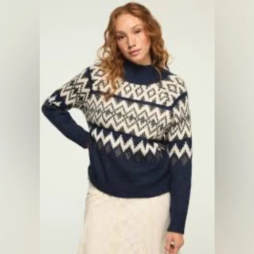 NWT Lucky Brand Fair Isle Mock Neck Sweater Blue Gray Women’s XL